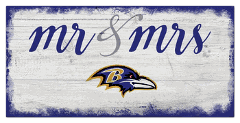 Baltimore Ravens Script Mr & Mrs 6x12 Sign