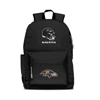 Baltimore Ravens Two-Logo Campus Backpack, Black, with Gray Zipper