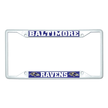 Baltimore Ravens White Metal License Plate Frame - 6.25