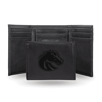 Boise State Broncos Black Laser Engraved Tri-Fold Wallet