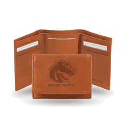 Boise State Broncos  Brown Embossed Genuine Leather Tri-Fold Wallet