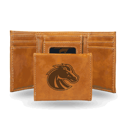 Boise State Broncos Brown Laser Engraved Tri-Fold Wallet