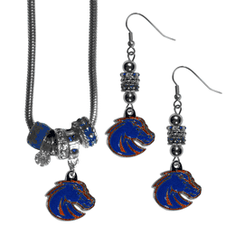 Boise State Broncos Euro Bead Earrings and Necklace Set
