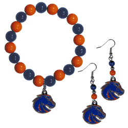 Boise State Broncos Fan Bead Earrings and Bracelet Set