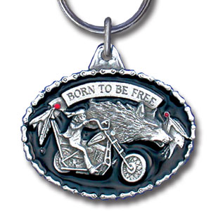 Born to be Free Motorcycle Metal Key Chain with Enameled Details