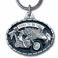 Born to be Free Motorcycle Metal Key Chain with Enameled Details