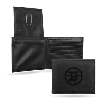 Boston Bruins Black Laser Engraved Bill-fold Wallet