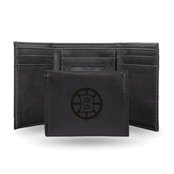 Boston Bruins Black Laser Engraved Faux Leather Trifold