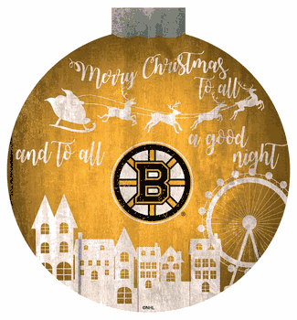 Boston Bruins Christmas Village 12in Wall Art