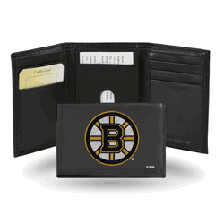 Boston Bruins  Embroidered Genuine Leather Tri-fold Wallet 3.25" x 4.25" - Slim