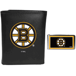 Boston Bruins Leather Tri-fold Wallet & Color Money Clip
