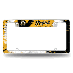 Boston Bruins Tie Dye 12" x 6" Chrome All Over Automotive License Plate Frame for Car/Truck/SUV