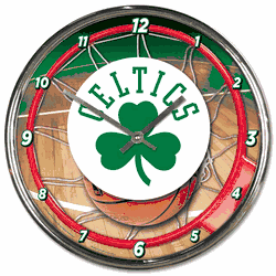 Boston Celtics Clock Round Wall Style Chrome