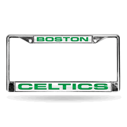 Boston Celtics Laser Chrome Frame - White Background With Green Letters