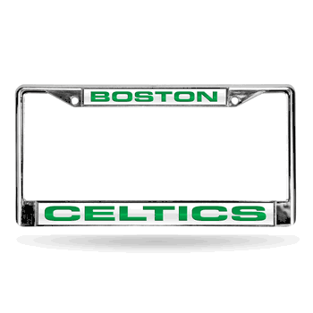 Boston Celtics Laser Chrome Frame - White Background With Green Letters