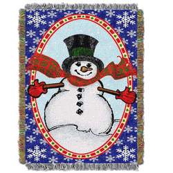 Bright Happy Snowman Holiday Tapestry Throw Blanket 48x60 Inches