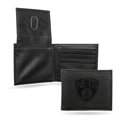 Brooklyn Nets Black Laser Engraved Billfold Wallet