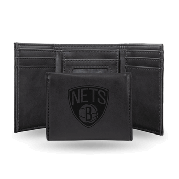 Brooklyn Nets Black Laser Engraved Faux Leather Trifold