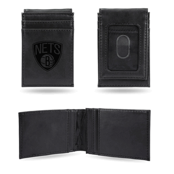 Brooklyn Nets Black Laser Engraved Front Pocket Wallet