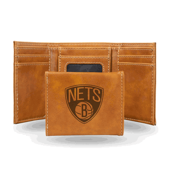Brooklyn Nets Brown Laser Engraved Faux Leather Trifold