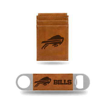 Buffalo Bills Brown Laser Engraved Front Pocket Wallet & Bar Blade