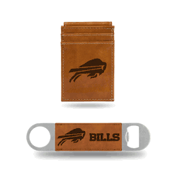 Buffalo Bills Brown Laser Engraved Front Pocket Wallet & Bar Blade