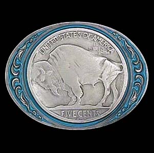 Buffalo Nickel Enameled Belt Buckle