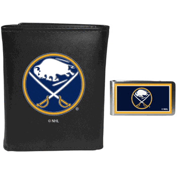 Buffalo Sabres Leather Tri-fold Wallet & Color Money Clip