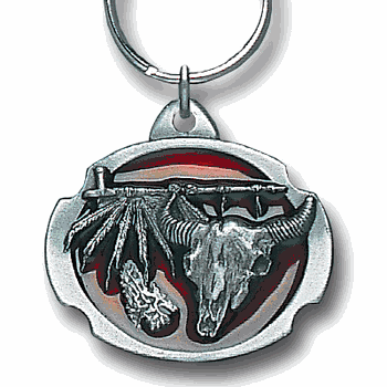 Buffalo Skull Metal Key Chain with Enameled Details