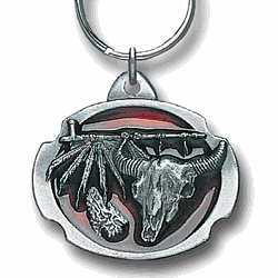 Buffalo Skull Metal Key Chain with Enameled Details