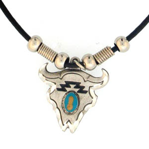 Buffalo Skull with Stone Adjustable Cord Necklace