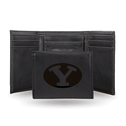 BYU Cougars Black Laser Engraved Tri-Fold Wallet