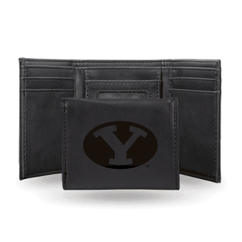 BYU Cougars Black Laser Engraved Tri-Fold Wallet