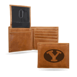 BYU Cougars Brown Laser Engraved Billfold Wallet