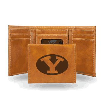 BYU Cougars Brown Laser Engraved Tri-Fold Wallet