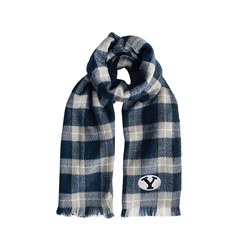 BYU Cougars Plaid Blanket Scarf NV-GRY