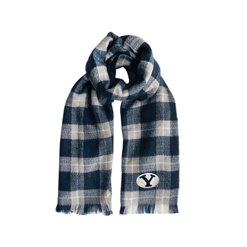BYU Cougars Plaid Blanket Scarf NV-GRY