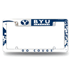 BYU Cougars Primary 12" x 6" Chrome All Over Automotive License Plate Frame for Car/Truck/SUV