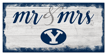 BYU Cougars Script Mr & Mrs 6x12 Sign