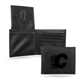 Calgary Flames Black Laser Engraved Billfold Wallet