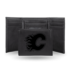Calgary Flames Black Laser Engraved Faux Leather Trifold