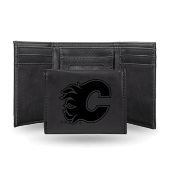 Calgary Flames Black Laser Engraved Faux Leather Trifold
