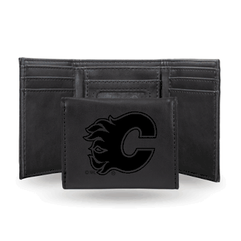 Calgary Flames Black Laser Engraved Tri-Fold Wallet