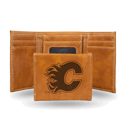 Calgary Flames Brown Laser Engraved Faux Leather Trifold