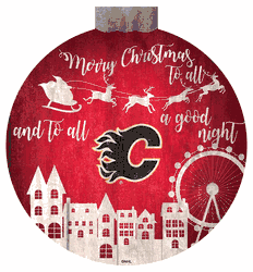 Calgary Flames Christmas Village 12in Wall Art