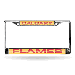 Calgary Flames Laser Chrome Frame - Yellow Background With Red Letters