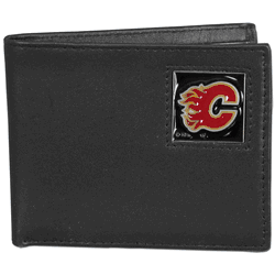 Calgary Flames Leather Bi-fold Wallet Packaged in Gift Box