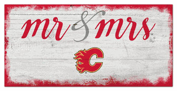 Calgary Flames Script Mr & Mrs 6x12 Sign