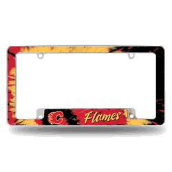 Calgary Flames Tie Dye 12" x 6" Chrome All Over Automotive License Plate Frame