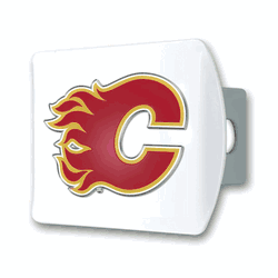 Calgary Flames White Metal Hitch Cover with  3D Color Emblem